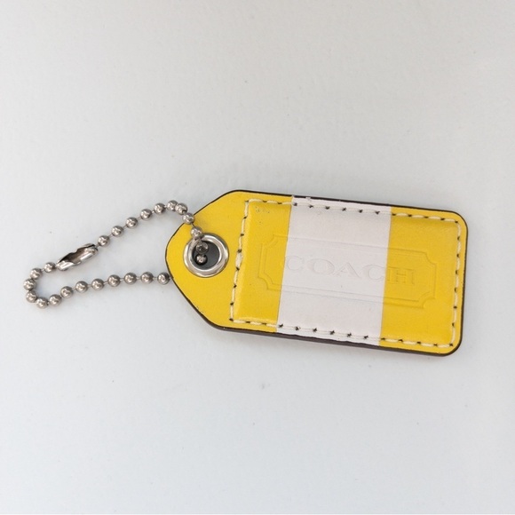 Coach Yellow and White Leather Key Fob Tag Chain Charm - Picture 1 of 4